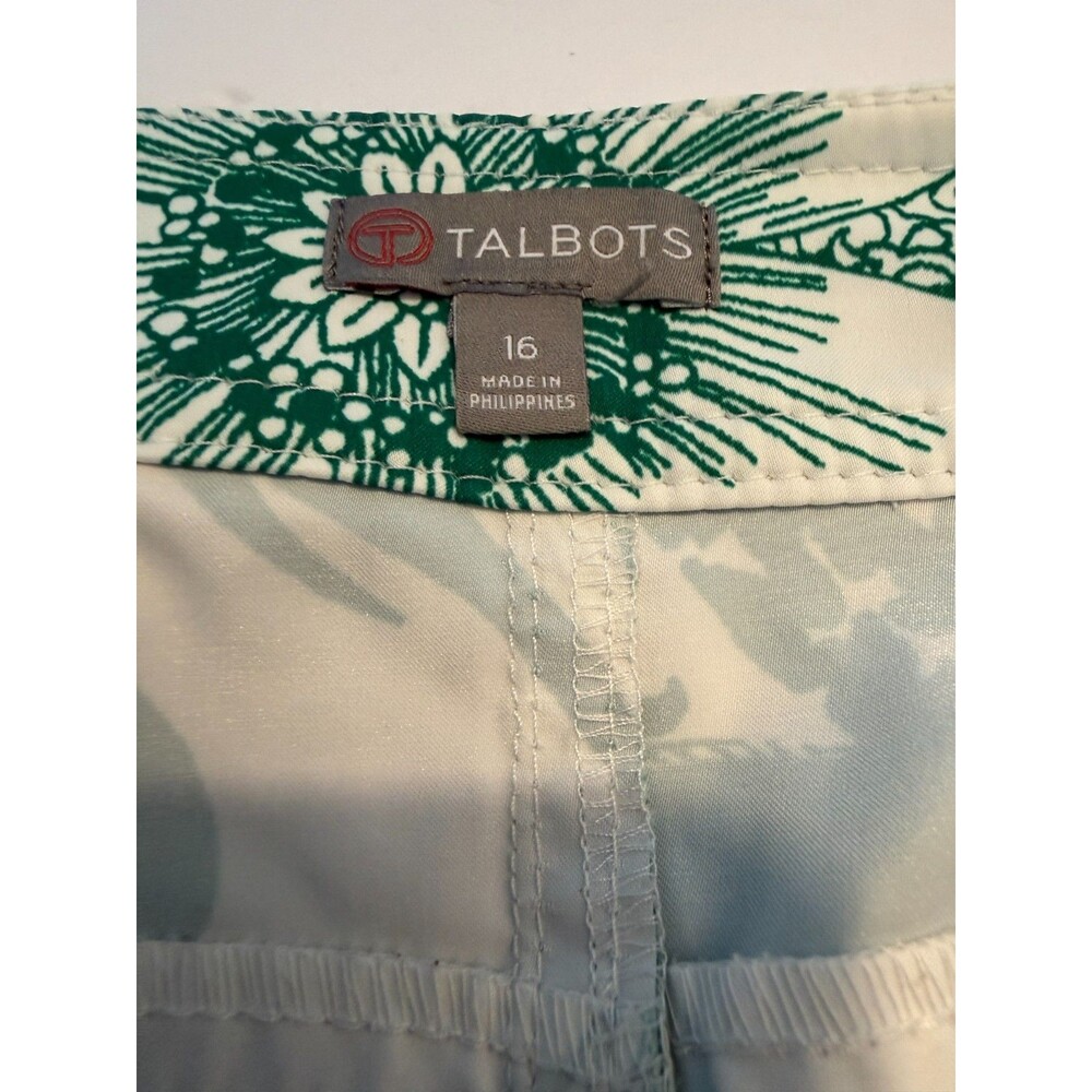 Talbots Green White Floral Skirt Womens Size 16 Golf Tennis Stretch Zip Pockets - Picture 5 of 10